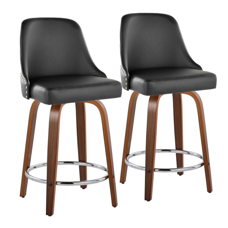 Porch & Den Studded Naldi 26" Fixed-Height Counter Stool with Bent Wood Legs & Round Footrest (Set of 2)