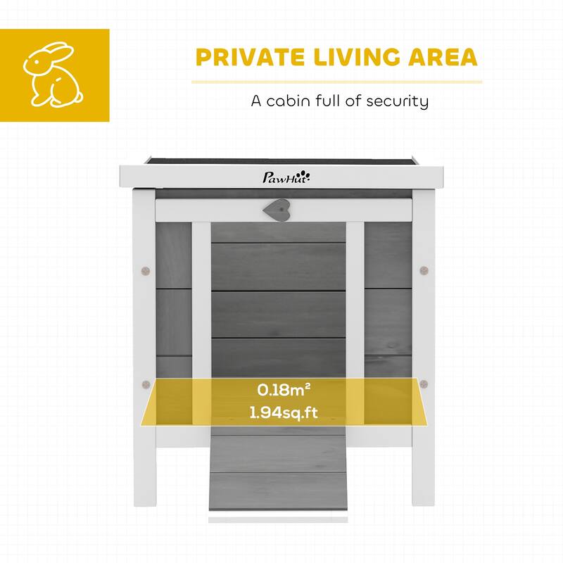 PawHut Small Wooden Rabbit Hutch Bunny Cage Guinea Pig House Dog Cage with Openable & Waterproof Roof, Grey