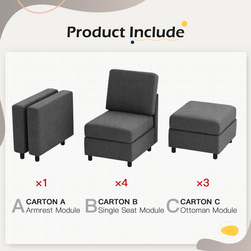 Erommy 6/7-Piece Modular Sectional Sofa – Reversible L-Shaped Couch with Hidden Storage, Space-Saving Living Room Furniture