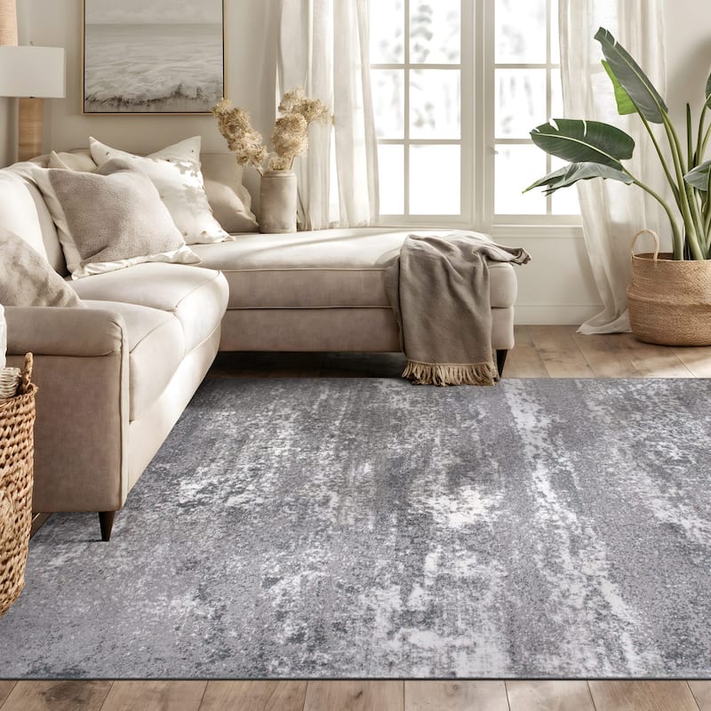 World Rug Gallery Distressed Abstract Watercolor Area Rug