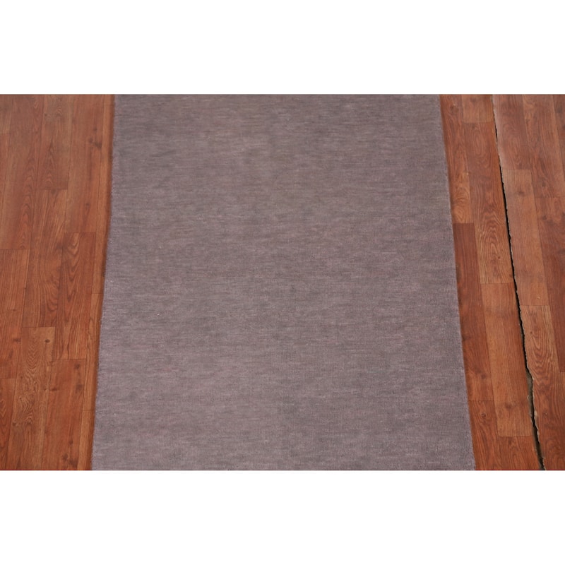 Hand Knotted Oriental 100% Wool Carpet Modern Solid Purples Gabbeh Runner Rug - 10' 2'' X 3' 0''