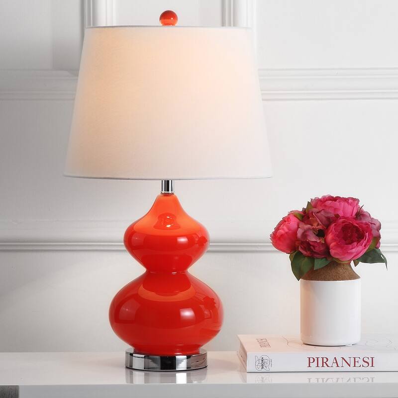 SAFAVIEH Lighting Kimberely 24-inch Double Gourd Glass White Table Lamp (Set of 2) - 14"x14"x24" - 14Wx14Dx24H