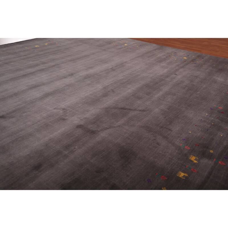 Earth Tone Gabbeh Indo Square Area Rug Hand-Knotted Wool Carpet - 8'2" X 7'10"