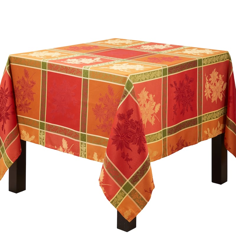 Charming Jacquard Tablecloth with Fall Leaves Design - 70"