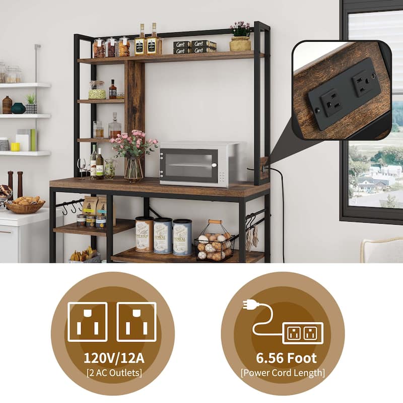 Kitchen Bakers Rack Utility Storage Shelf Microwave Oven Stand With Power Outlet