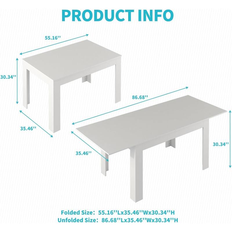 Mixoy 55"-87" Extendable Kitchen Table, Dining Table for 4-8