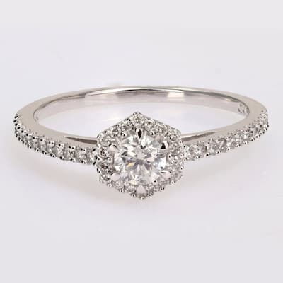 Miadora 14k White Gold 1/2ct TDW Diamond Hexagon Halo Engagement Ring