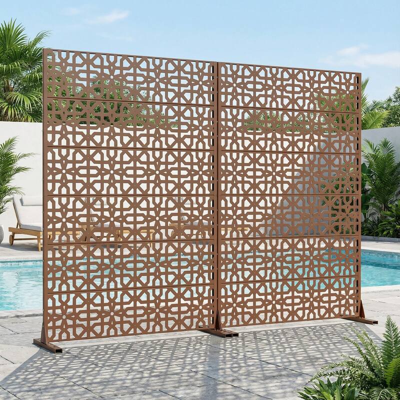 Rectangle Outdoor Privacy Screens Metal Screen Fence Panel Set of 2