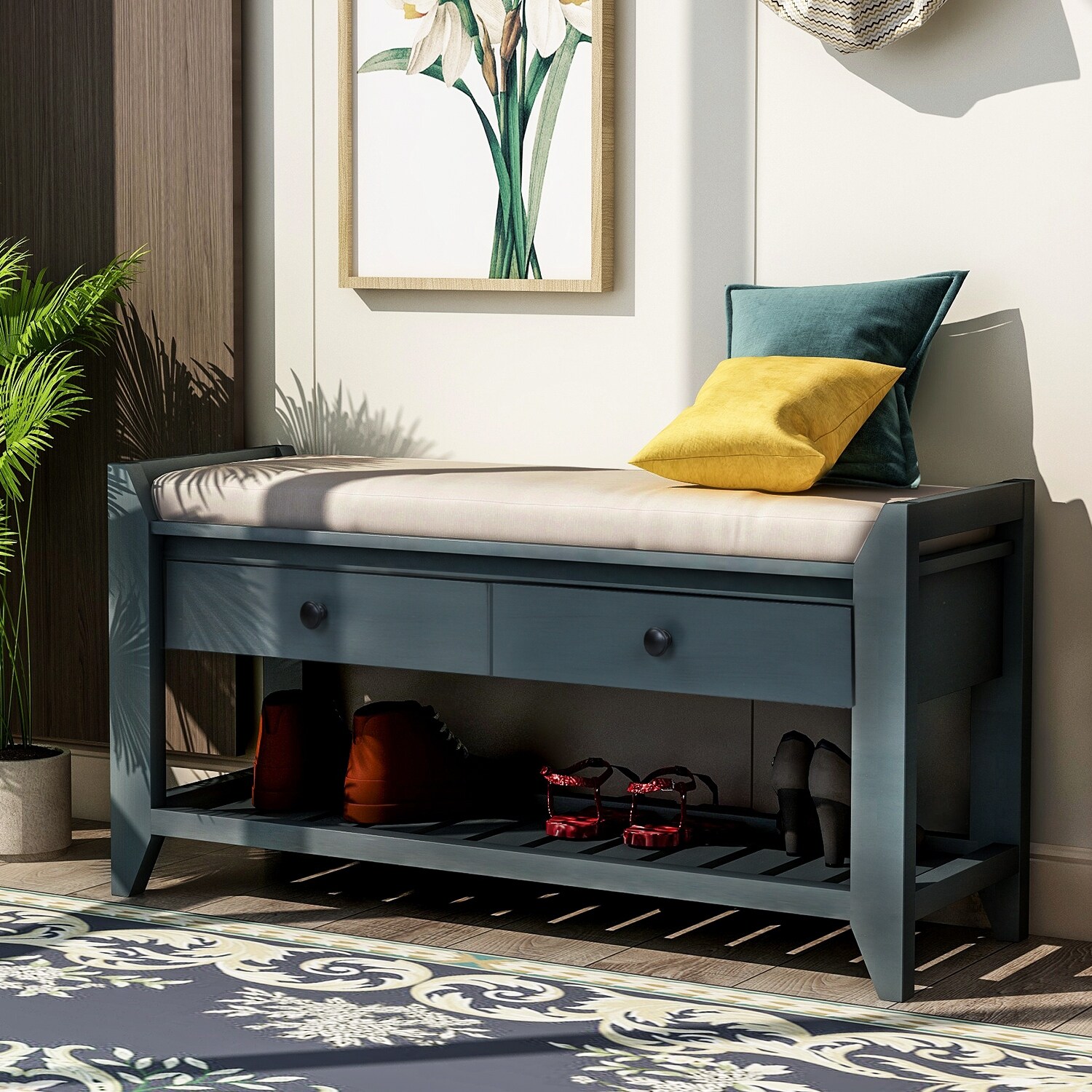 Shoe storage bench deals with seat