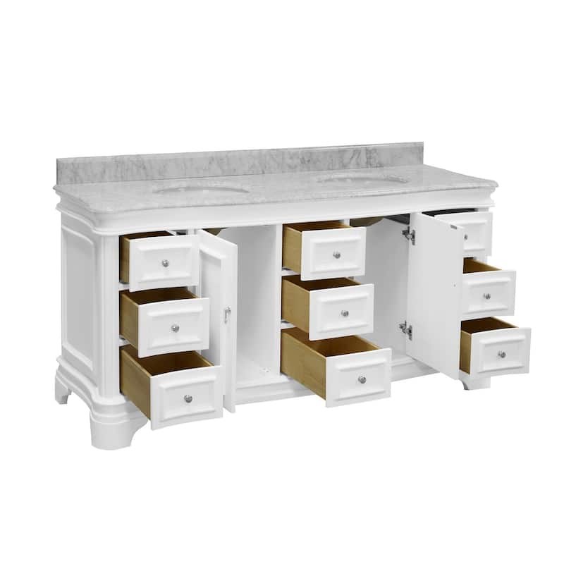 KitchenBathCollection Katherine 72" Double Bathroom Vanity with Carrara Marble Top