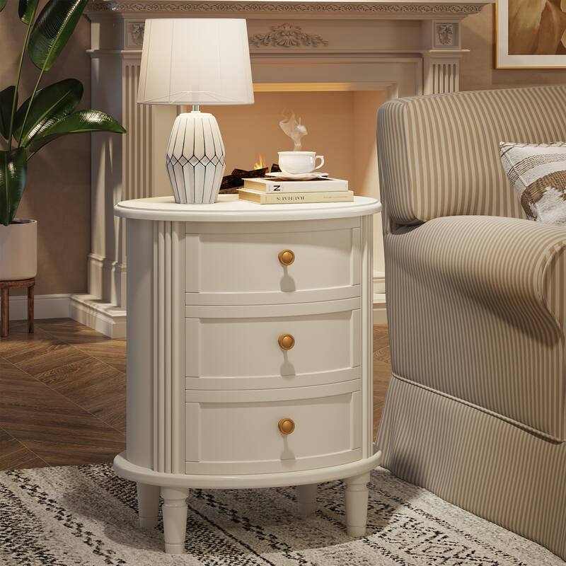 White Wood No Assembly Required 3-Drawer Bedside Table for Bedroom