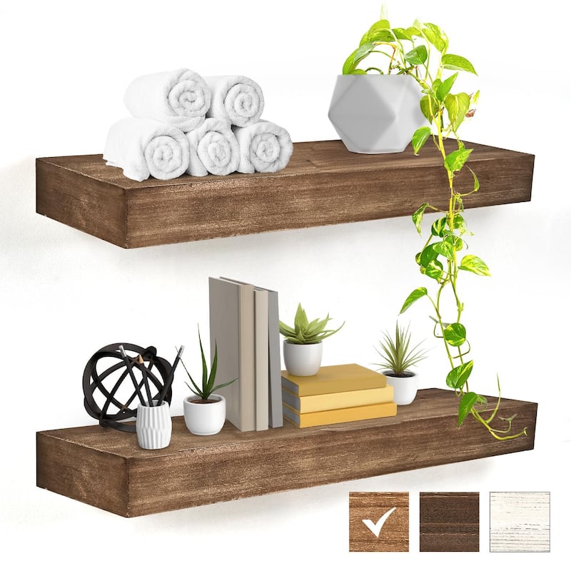 The Gray Barn Haven Walnut Brown Rustic Wood Floating Wall Shelf (Small) - 24"