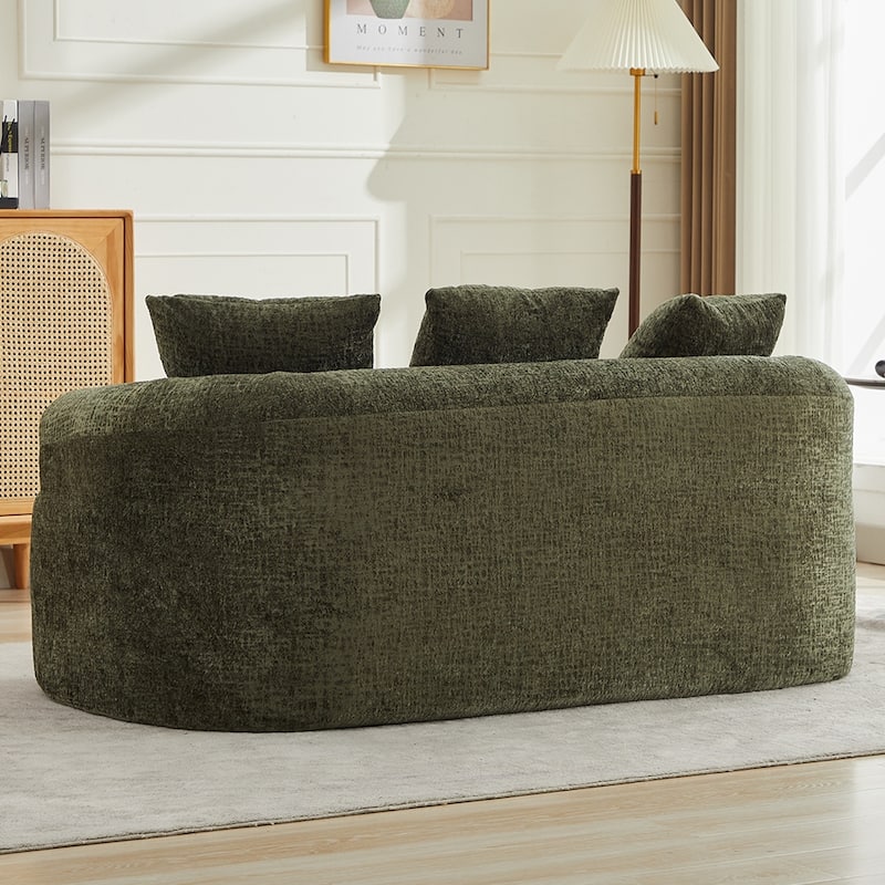 Curved Loveseat 2-Seater Sofa Couch, Minimalist Olive Green Sleeper Sofa Couch with Pillows for Living Room