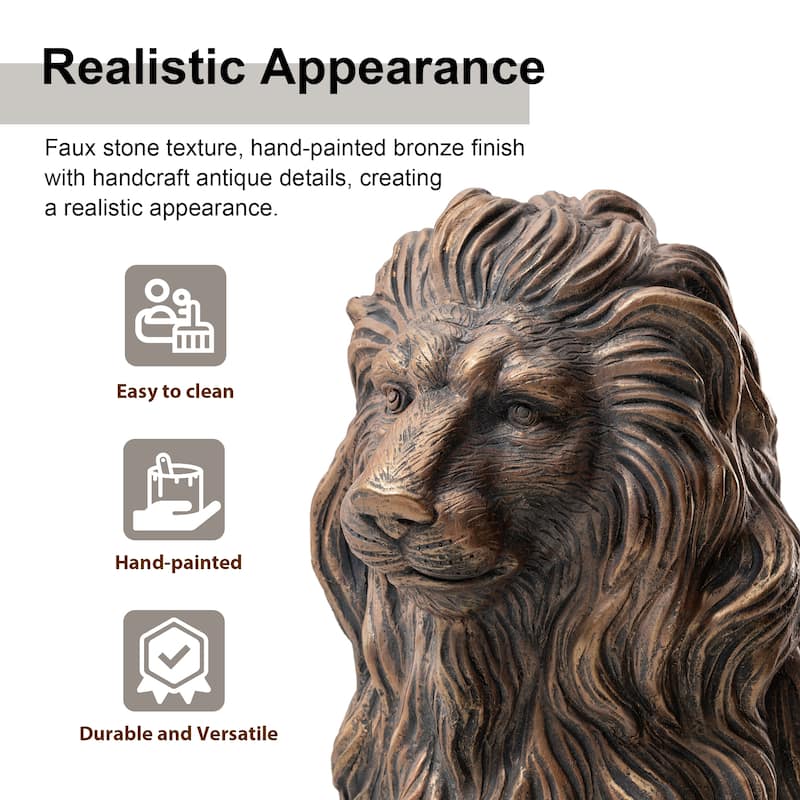Glitzhome Set of 2 MGO Majestic Sitting Guardian Lion Statues Porch Sculpture Outdoor Indoor