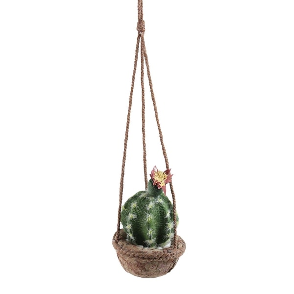 7” Southwestern Style Hanging Green Potted Cactus with Flower - N/A