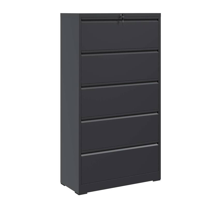 5 Drawer Metal Lateral File Cabinet,Black Filing Cabinet with Lock, Lockable File Cabinet for Home Office