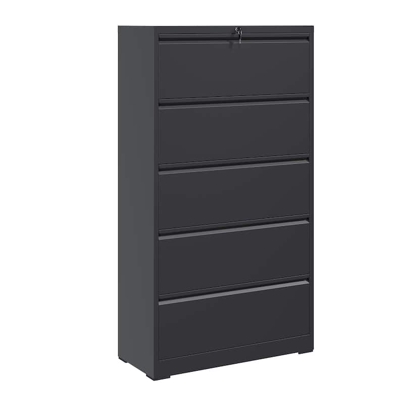 Modern File Cabinet Lateral File Cabinet Metal File Cabinet with 5 Drawers and Locks, for Home Offices, Black