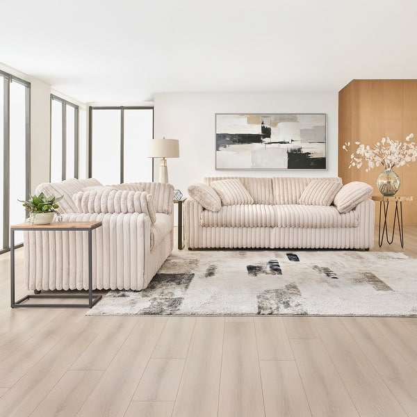Roundhill Furniture Belvoir 3-Piece Living Room Set, Sofa Loveseat and Ottoman