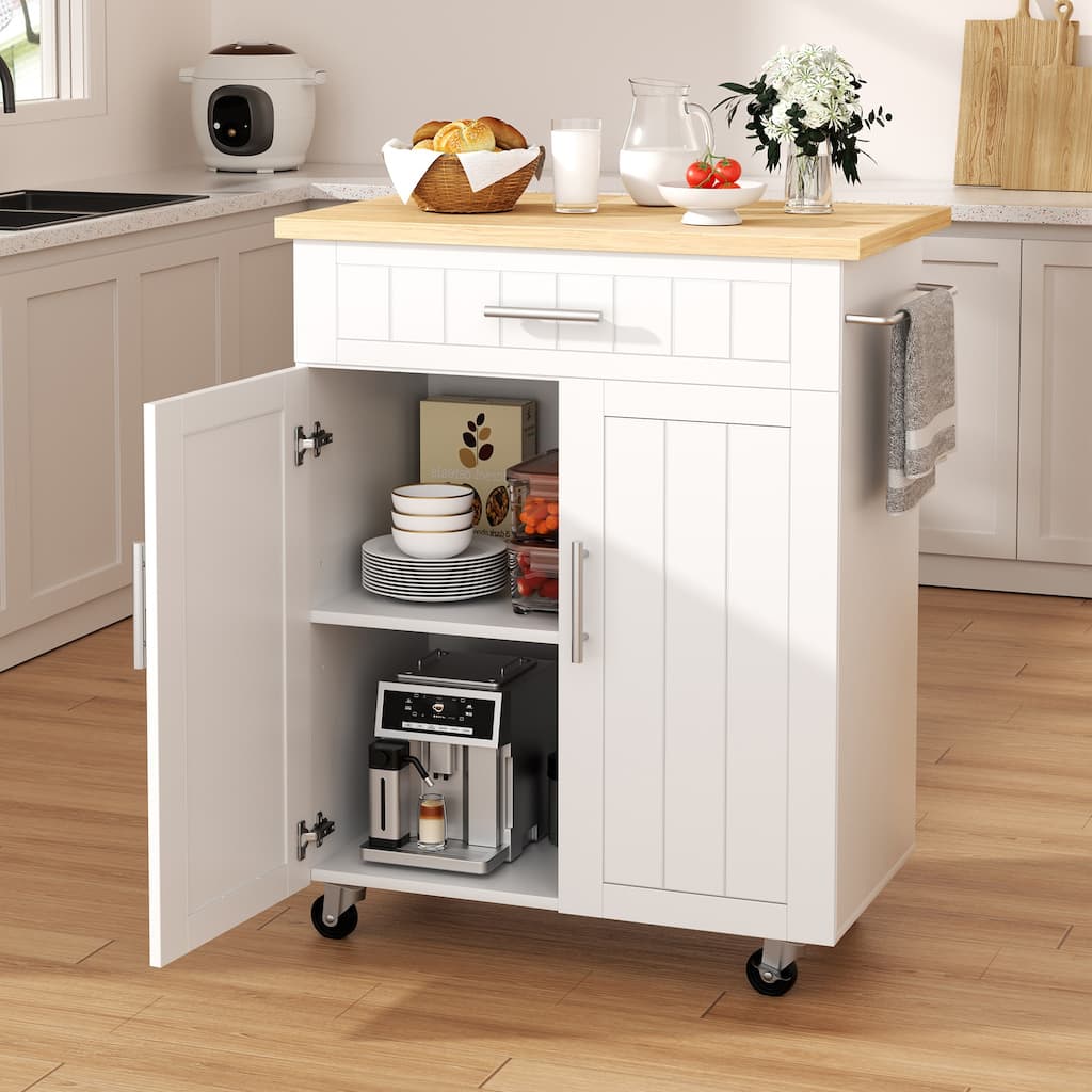 Rolling Kitchen Island with Storage Cabinet & Drawer – Extra Counter Space for Kitchen