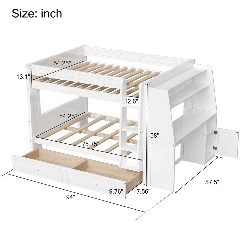 Modern Full-Size Bunk Bed with Built-In Ladder, Desk and Storage Space by Harper&Bright Designs