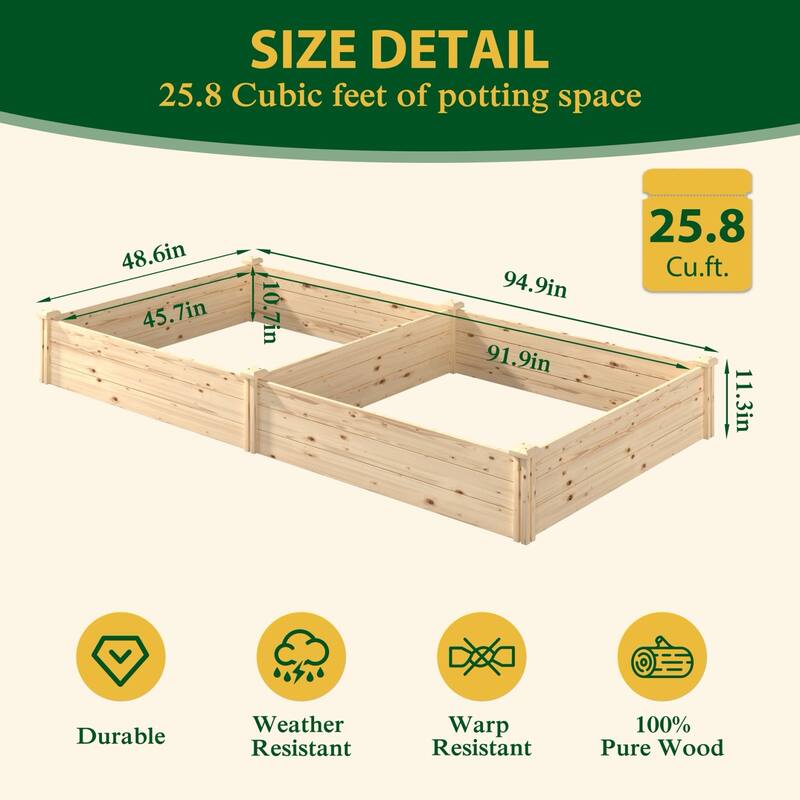 VEIKOUS Natural Wood Raised Garden Bed, Outdoor Planter Box for Vegetables, Flowers, Herbs - 25.8 cu.ft