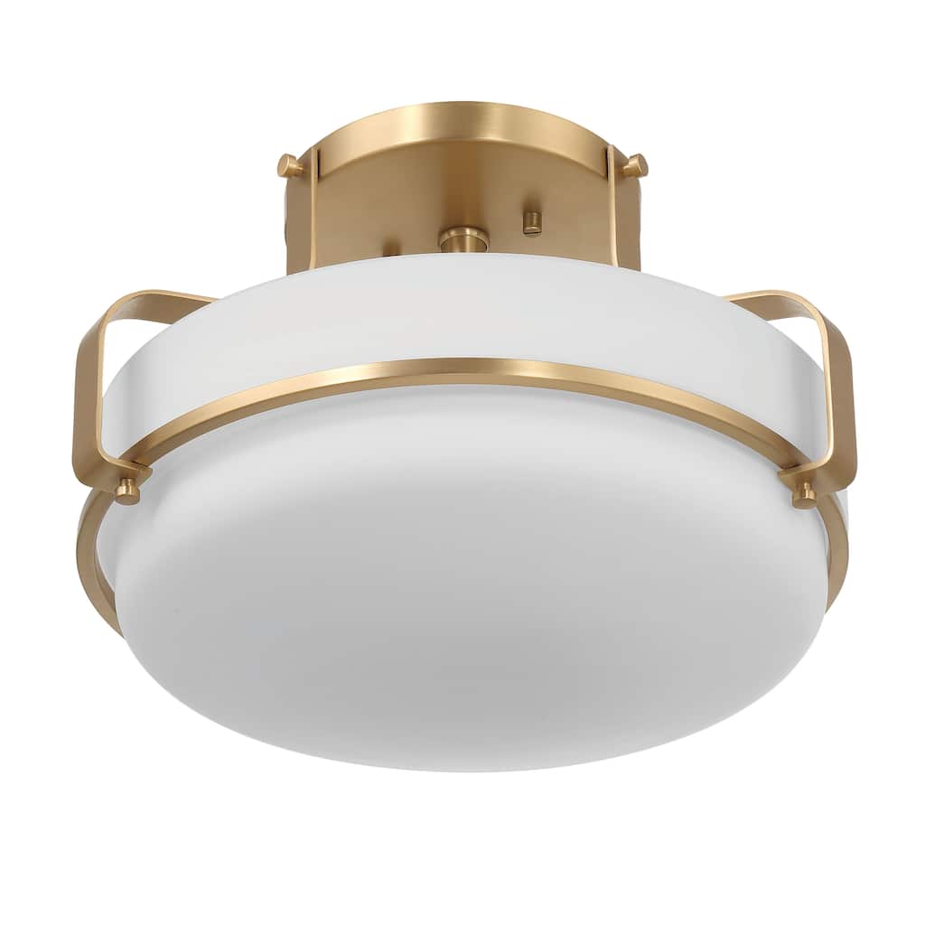 Allegra Etched Opal Glass and Metal Semi-Flush Mount Ceiling Light - 13.5"L x 13.5"W x 9.3"H