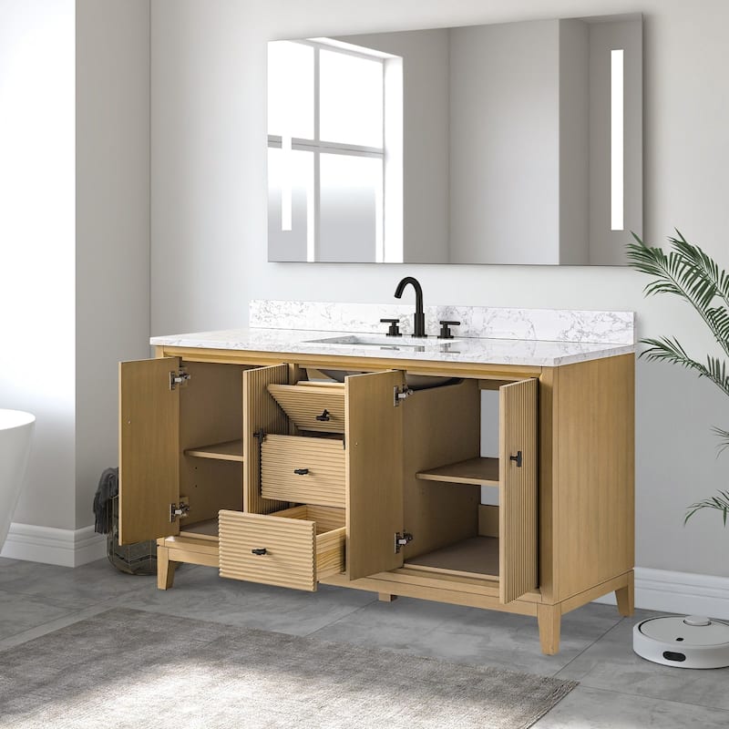 Vanity Art 60" Freestanding Bathroom Vanity with Engineered Marble Top and Sink