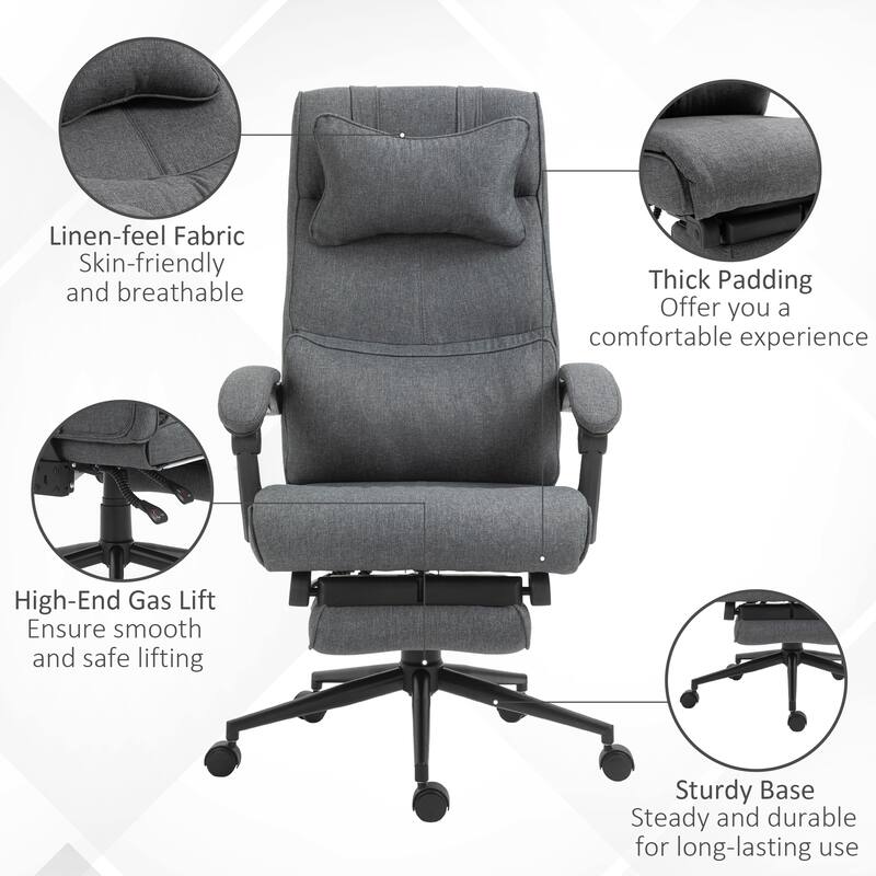 Reclining Office Chair with Headrest, Lumbar Support & Retractable Footrest Big & Tall Design