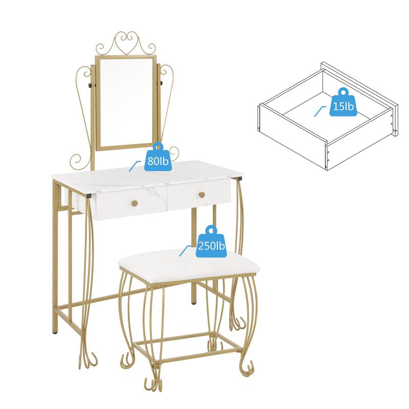 Makeup Vanity Mirror Table Set with Stool,Storage Dressing Table