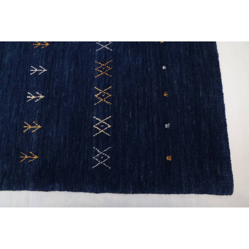 ECARPETGALLERY Hand Loomed Kashkuli Gabbeh Dark Blue Wool Rug - 5'5 x 7'8
