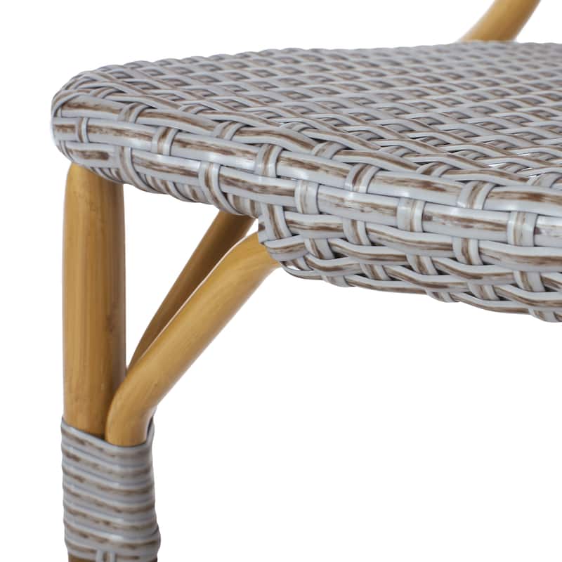 Arthur Outdoor French Cafe Chairs - Aluminum and Wicker - Gray/Bamboo Finish (Set of 2) - 17.75" L x 23.00" W x 34.50" H