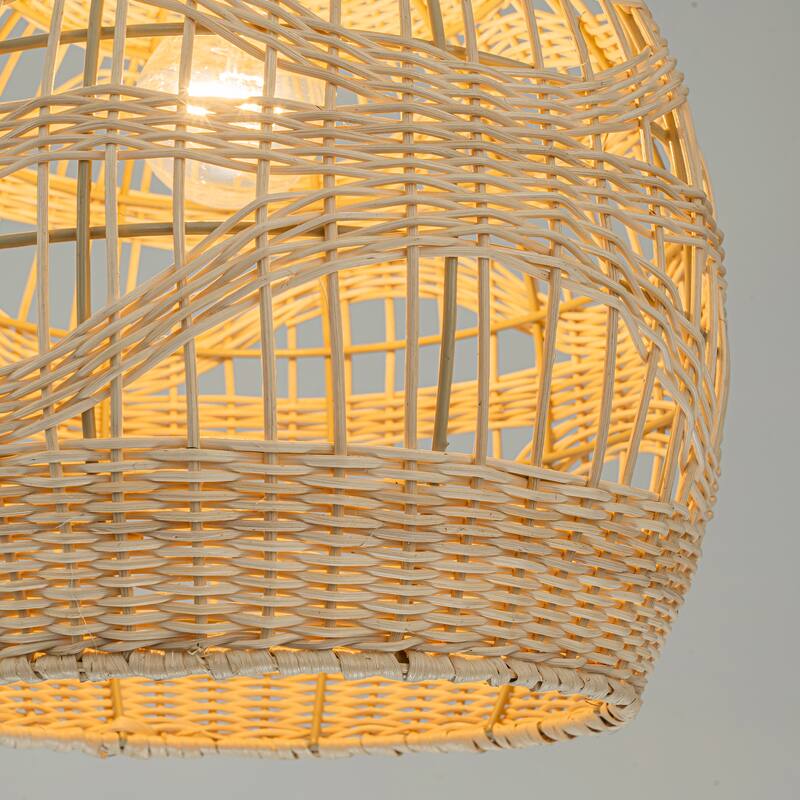 Nala1-Light Rattan Dome Pendant, Coastal Boho - Handwoven - 12" Wide