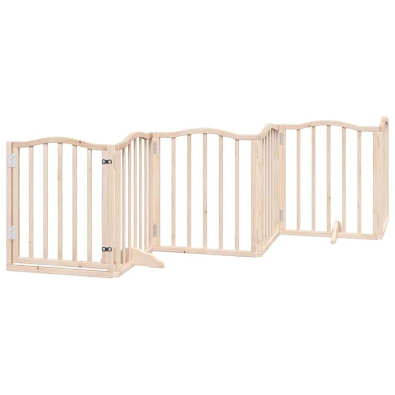 vidaXL Dog Gate with Door Foldable 6 Panels 118.1 " Poplar Wood