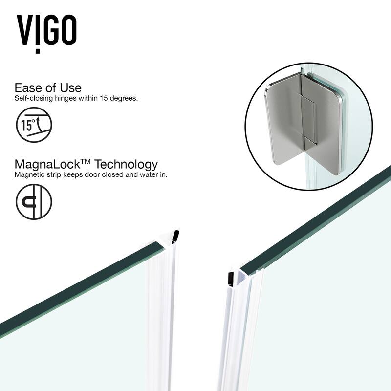 VIGO Piedmont 36"D x 36"W x 79"H Frameless Hinged Neo-Angle Shower Enclosure and Base