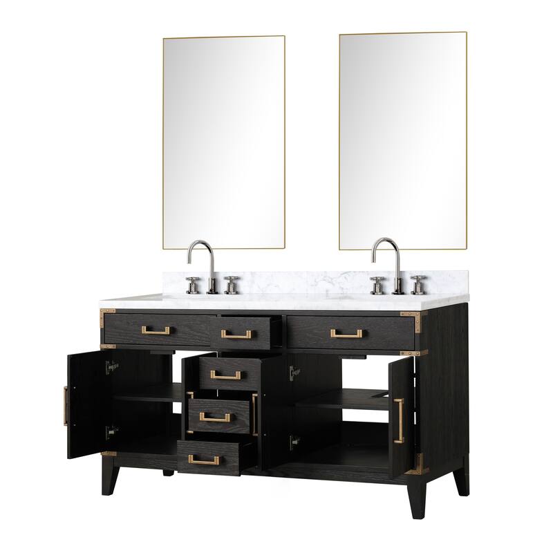 Lexora Laurel Bath Vanity, Carrara Marble Top, Faucet Set, and Mirror