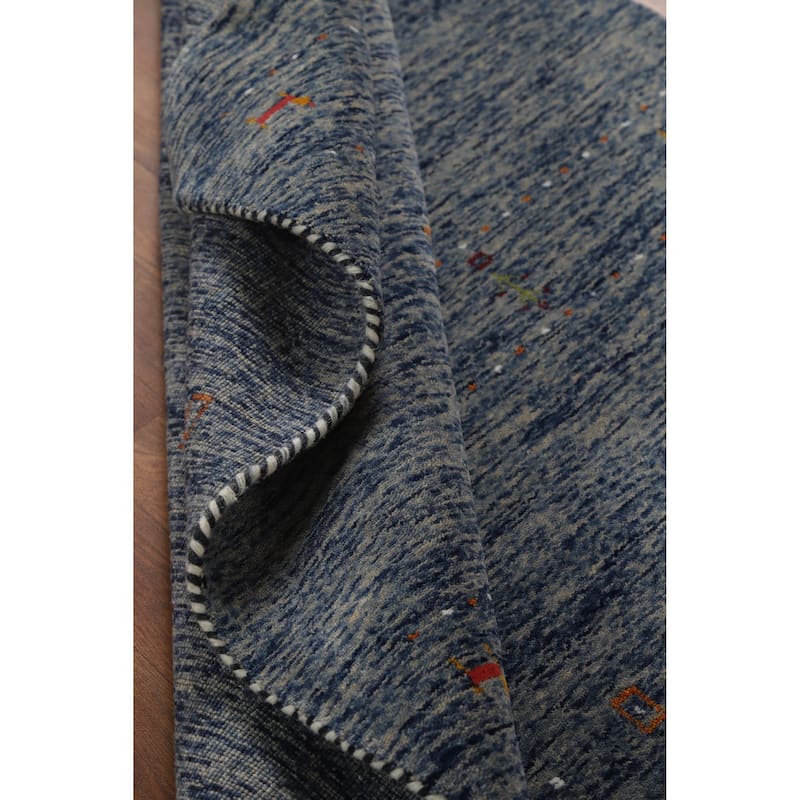 Hand Knotted Oriental 100% Wool Carpet Tribal Stripe Navy Blue & Blues Gabbeh Area Rug - 5' 10'' X 4' 0''