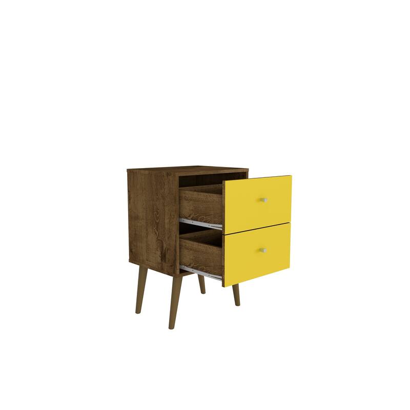 Modern 2-Drawer Nightstand in Rustic Brown and Yellow