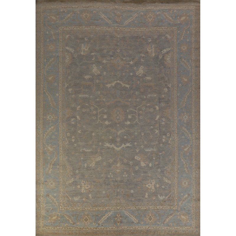 Hand Knotted Oriental 100% Wool Carpet Transitional All-Over Greys & Charcoal Oushak Area Rug - 12' 2'' X 8' 10''