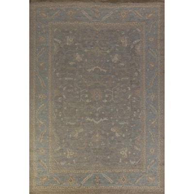 Hand Knotted Oriental 100% Wool Carpet Transitional All-Over Greys & Charcoal Oushak Area Rug - 12' 2'' X 8' 10''