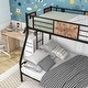 preview thumbnail 4 of 7, Black Twin over Full Metal Bunk Bed, Heavy Duty Frame with Safety Rail , 2 Side Ladders & Decorative Wood