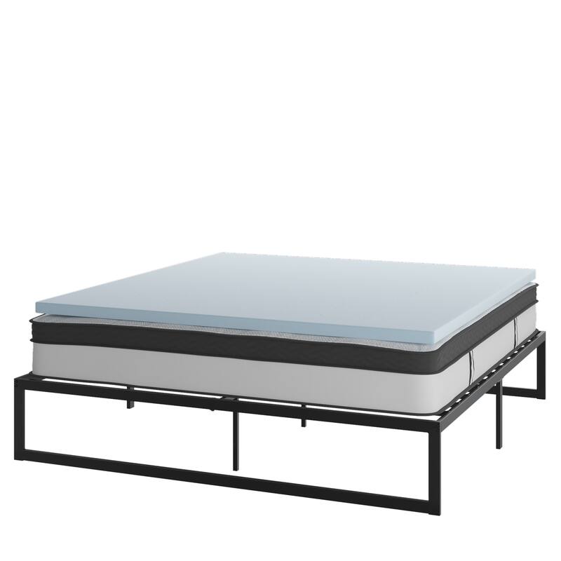 Platform Bed Frame; Pocket Spring Mattress & Memory Foam Topper