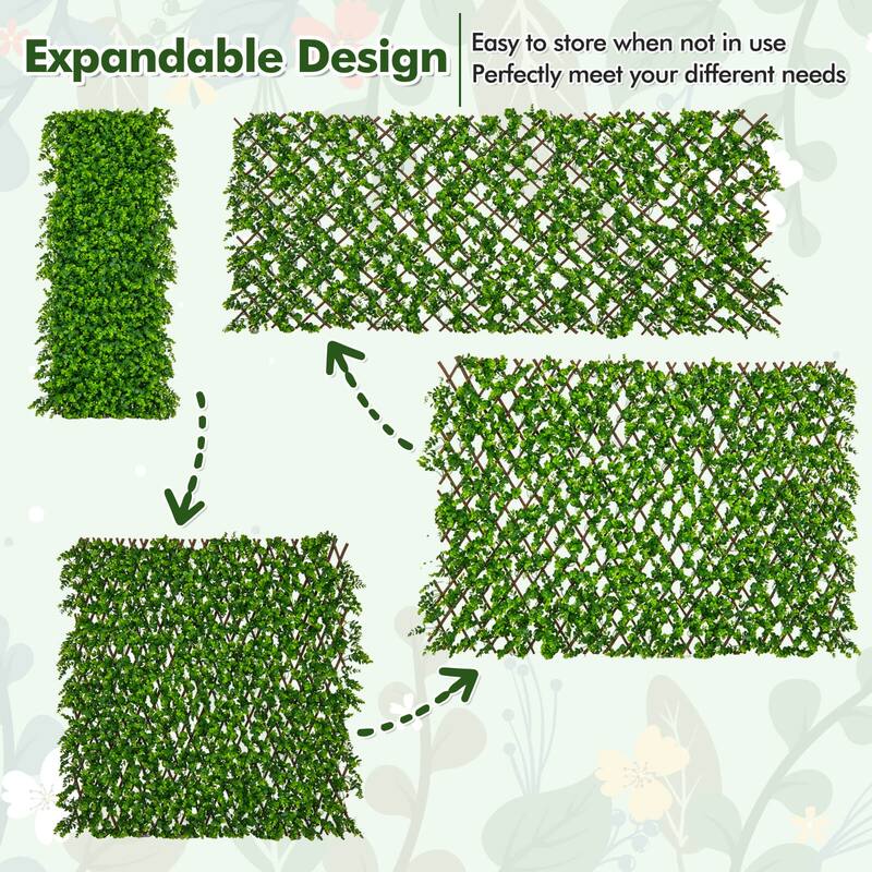 Gymax 2PCS Expandable Fence Privacy Screen Decorative Faux Eucalyptus