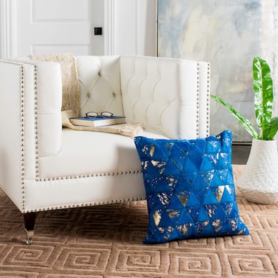 SAFAVIEH Clairton Metallic Blue/ Gold Cowhide 20-inch Decorative Pillow