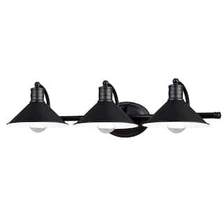 Akron 3-Light 28 in. W Bathroom Vanity Lighting Fixture, Metal Shade, Dimmable LED Compatible, Over the Mirror Mount Wall Sconce