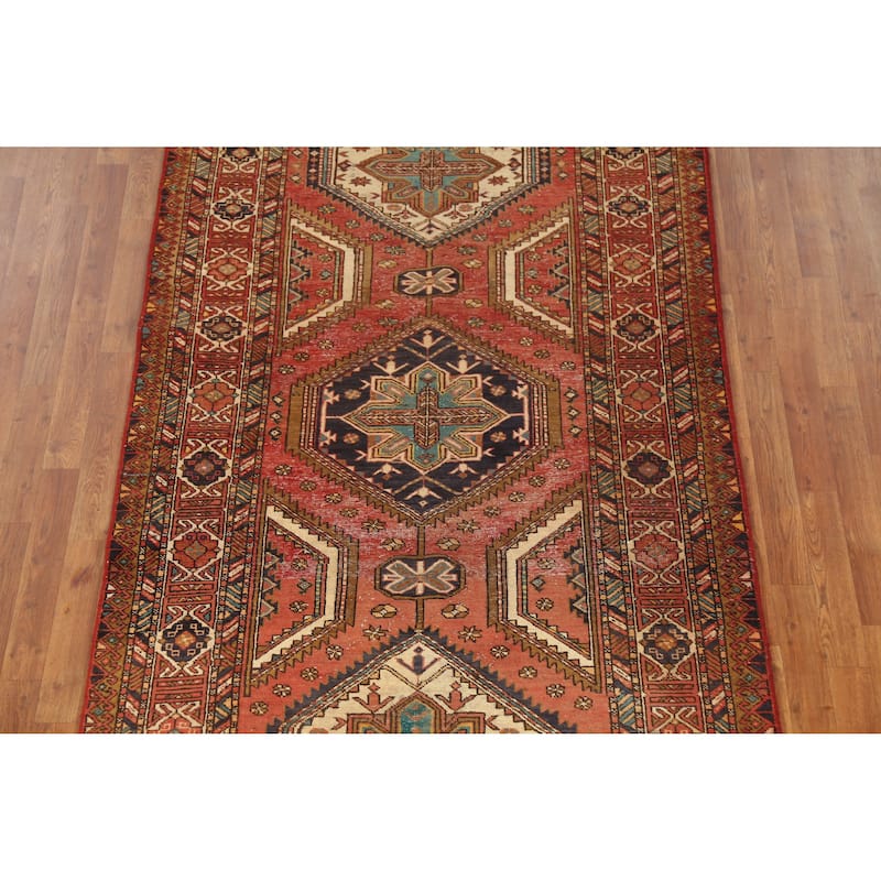Hand Knotted Oriental 100% Wool Carpet Traditional Geometric Oranges & Rust Bakhtiari Area Rug - 10' 7'' X 4' 6''