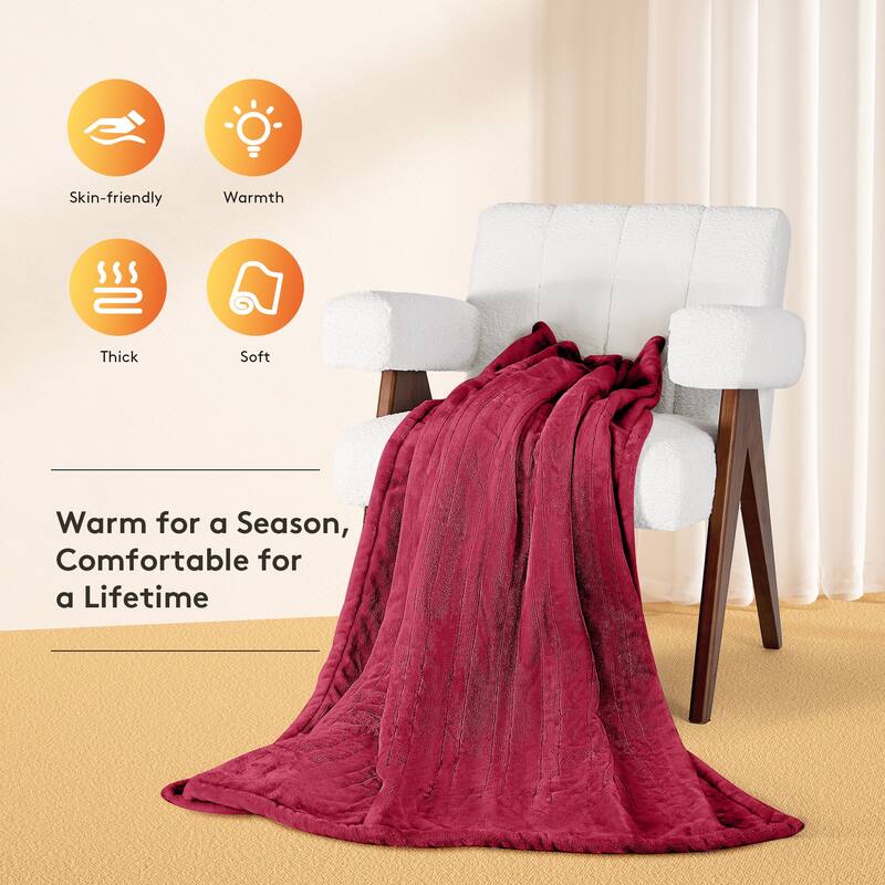 Reversible Flannel Electric Blanket, Heated Throw, Temperature and Timing Functions of a Controller