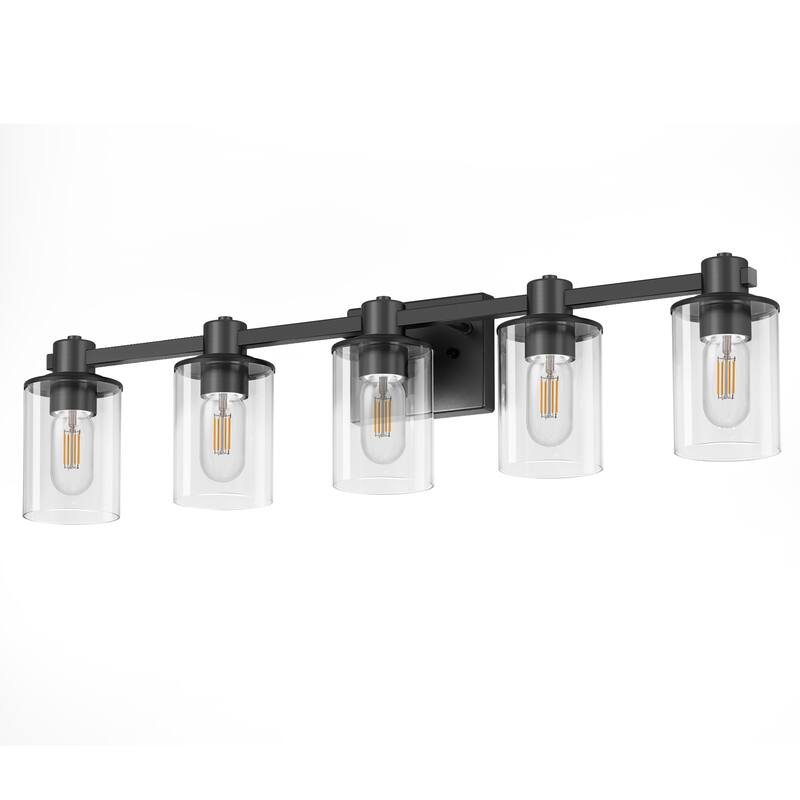 YANSUN 31.5 in. 5-Light Black Metal Vanity Light with Round Clear Glass Shades for a Sophisticated Look - 31.5*5.27*7.87