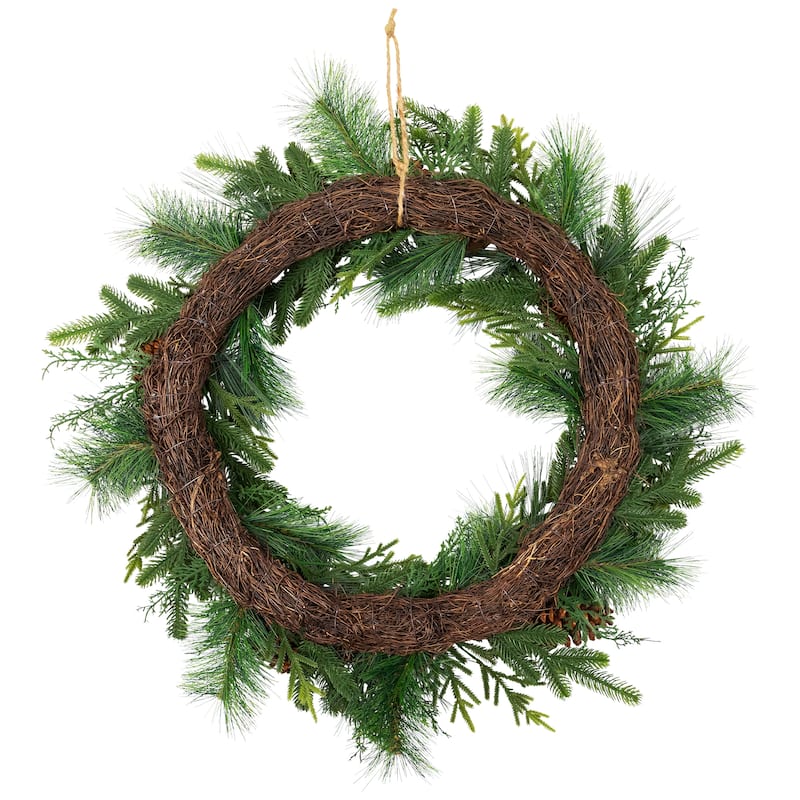 Mixed Birch and Cedar Iced Pinecone Artificial Christmas Wreath - 28" - Unlit