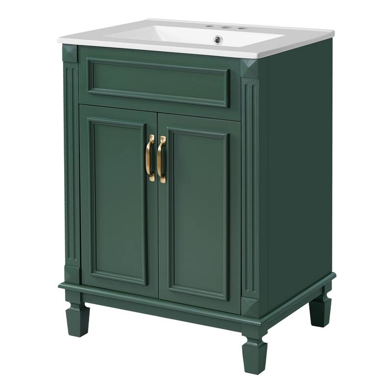 24" Bathroom Vanity with Top Sink, Modern Bathroom Storage Cabinet with 2 Soft-Closing Doors