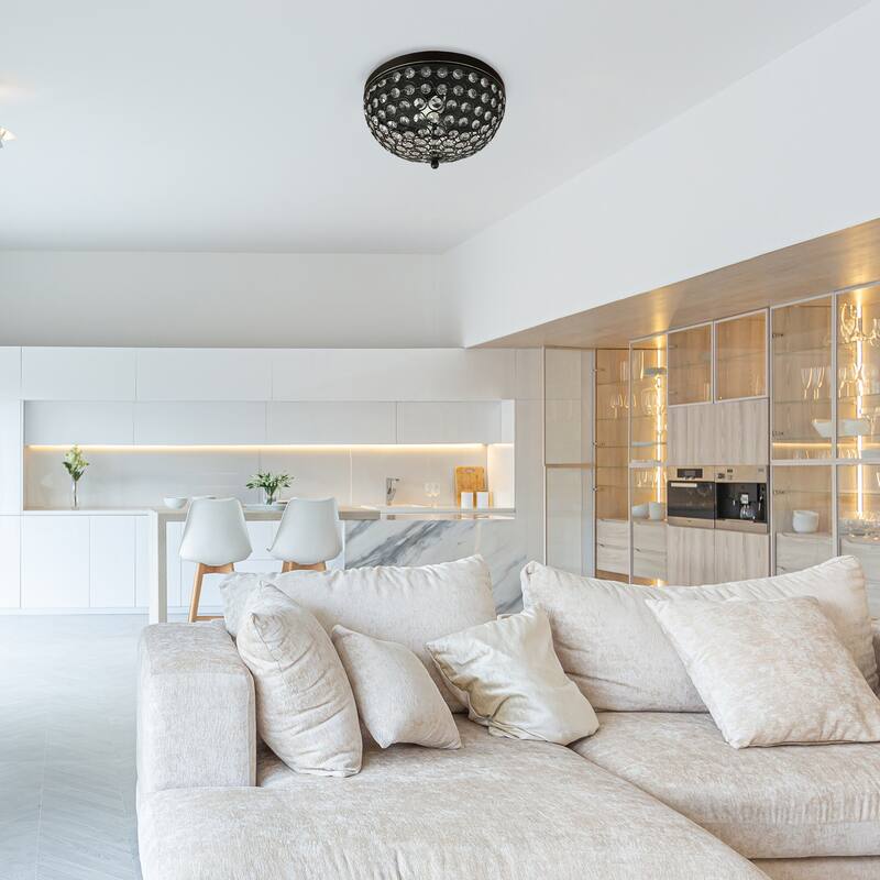 Modern 2-Light Flush Mount Ceiling Light - Crystal Embellished Bronze Fixture - Contemporary Lighting Pack of 2 - 6.5